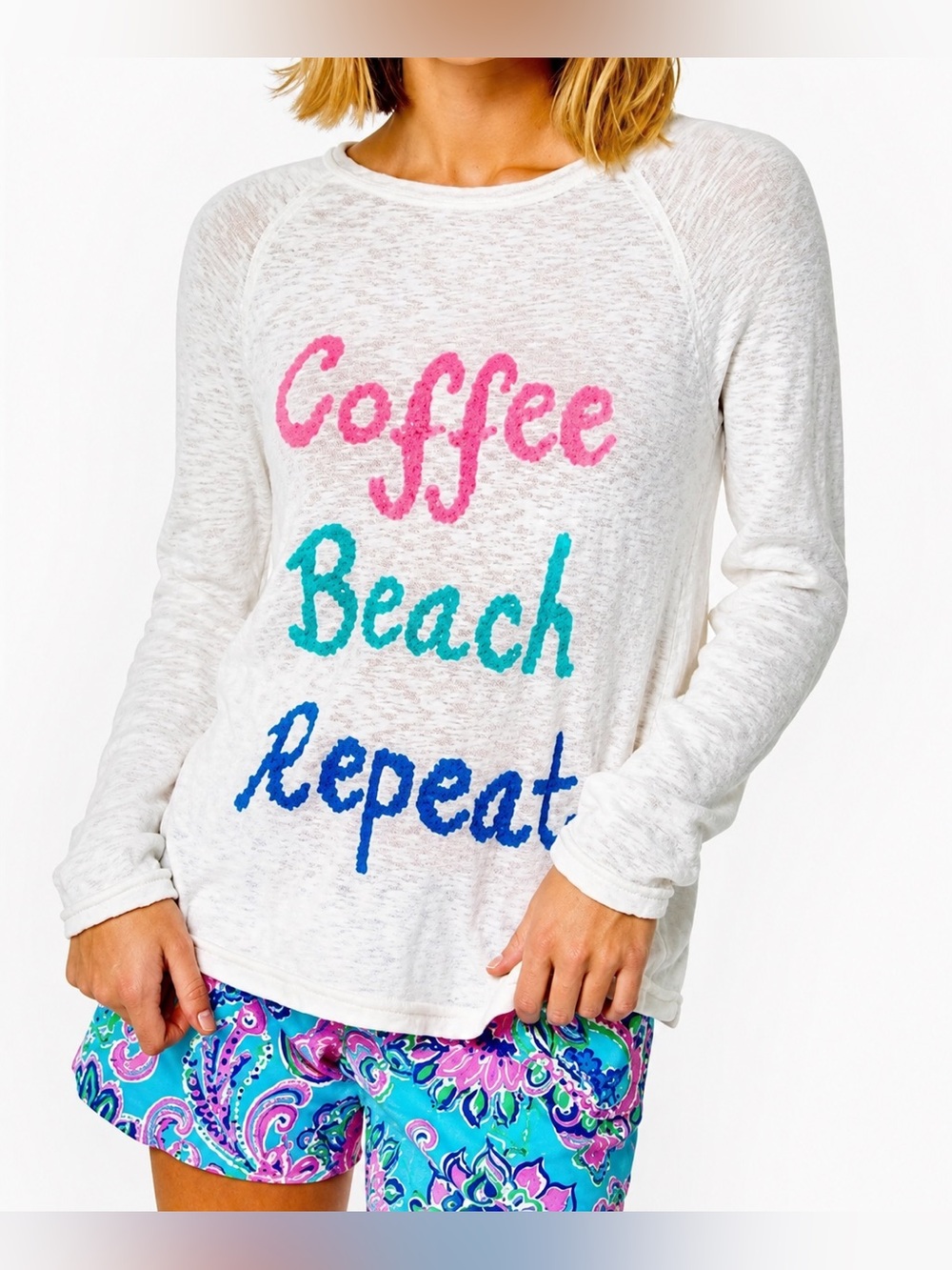 Lilly Pulitzer Women's Danette Sweater White Coffee Beach Repeat